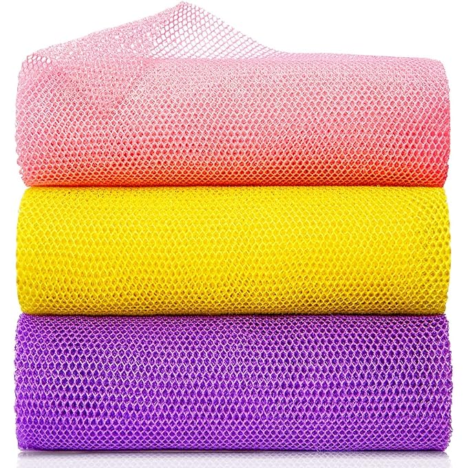 HBSTUDIO 3 Pieces African Bath Sponge African Net Long Net Bath Sponge Exfoliating Shower Body Scrubber Back Scrubber Skin Smoother,Great for Daily Use(Yellow,Pink,Purpel) - Image 1